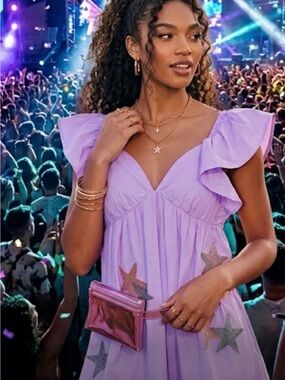 Source Unknown Lavender Ruffle Backless Dress with Star Accents